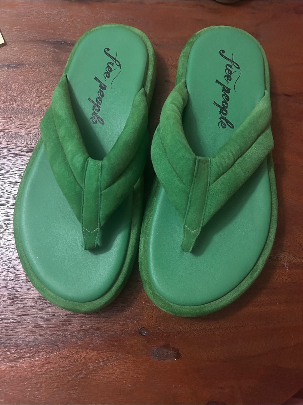 Free People Bright Green Suede Thong Sandals